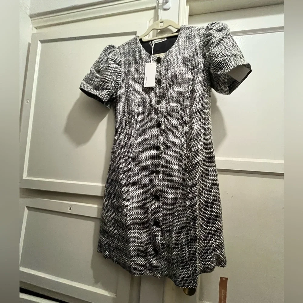 Reformation Olivette dress size 8 black/white tweed NEW NWT - Picture 2 of 15